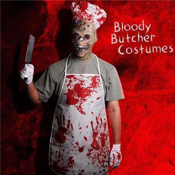 Halloween Butcher Costume Set- Cooking Chef Apron Gloves Prop Knife Tattoo - Picture 4 of 7